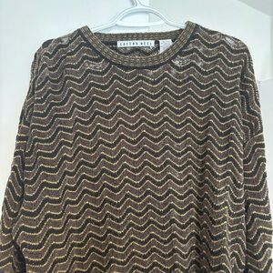 Unisex Zigzag vintage Sweater - brown and Gold